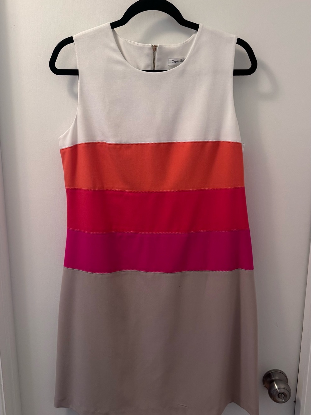 Calvin Klein White, Orange, Pink & Taupe Colorblock Mini Dress